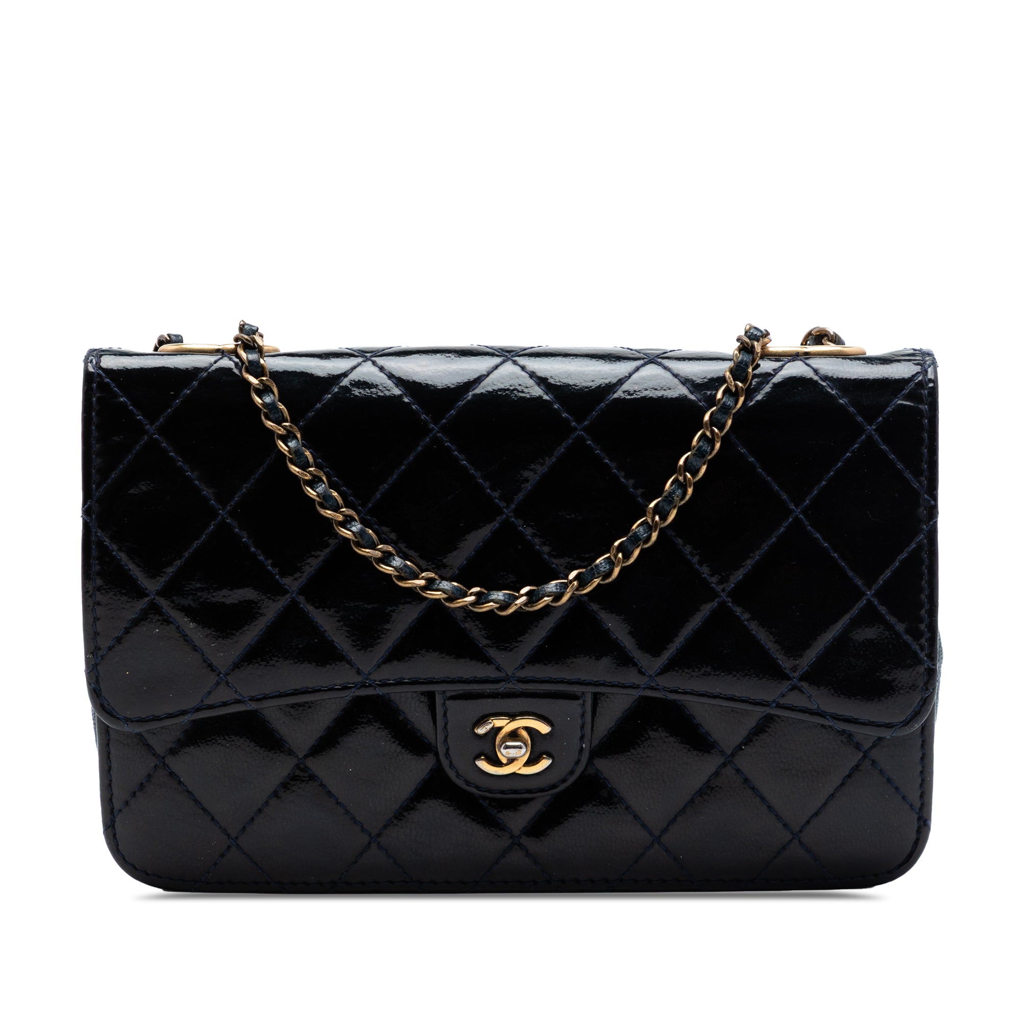 Quilted Patent and Goatskin CC Eyelet Wallet On Chain - Image 1