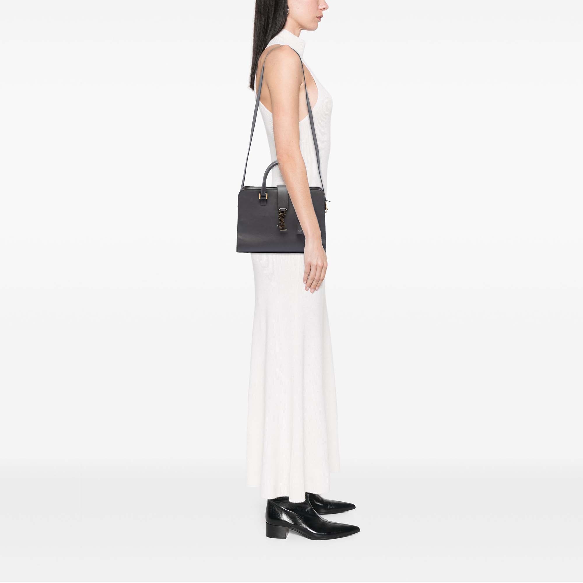 Small Leather Monogram Cabas Satchel - Image 7