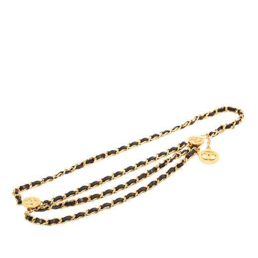 Gold Plated Leather Woven Chain Medallion Belt - Image 1