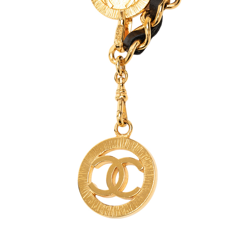 Gold Plated Leather Woven Chain Medallion Belt - Image 2