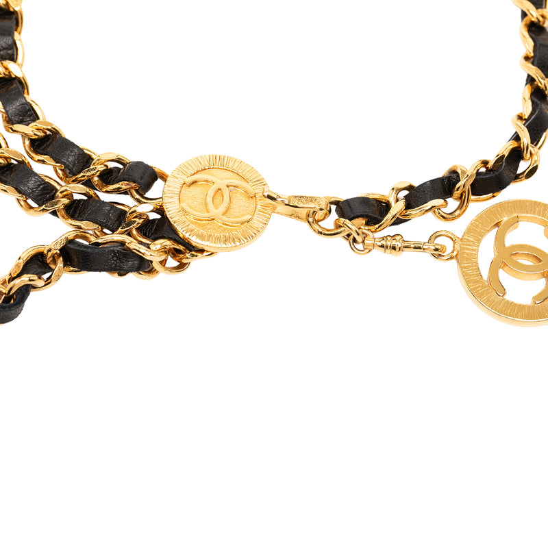 Gold Plated Leather Woven Chain Medallion Belt - Image 3