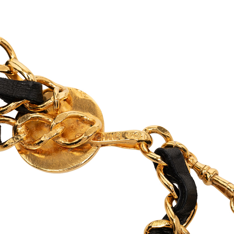 Gold Plated Leather Woven Chain Medallion Belt - Image 5