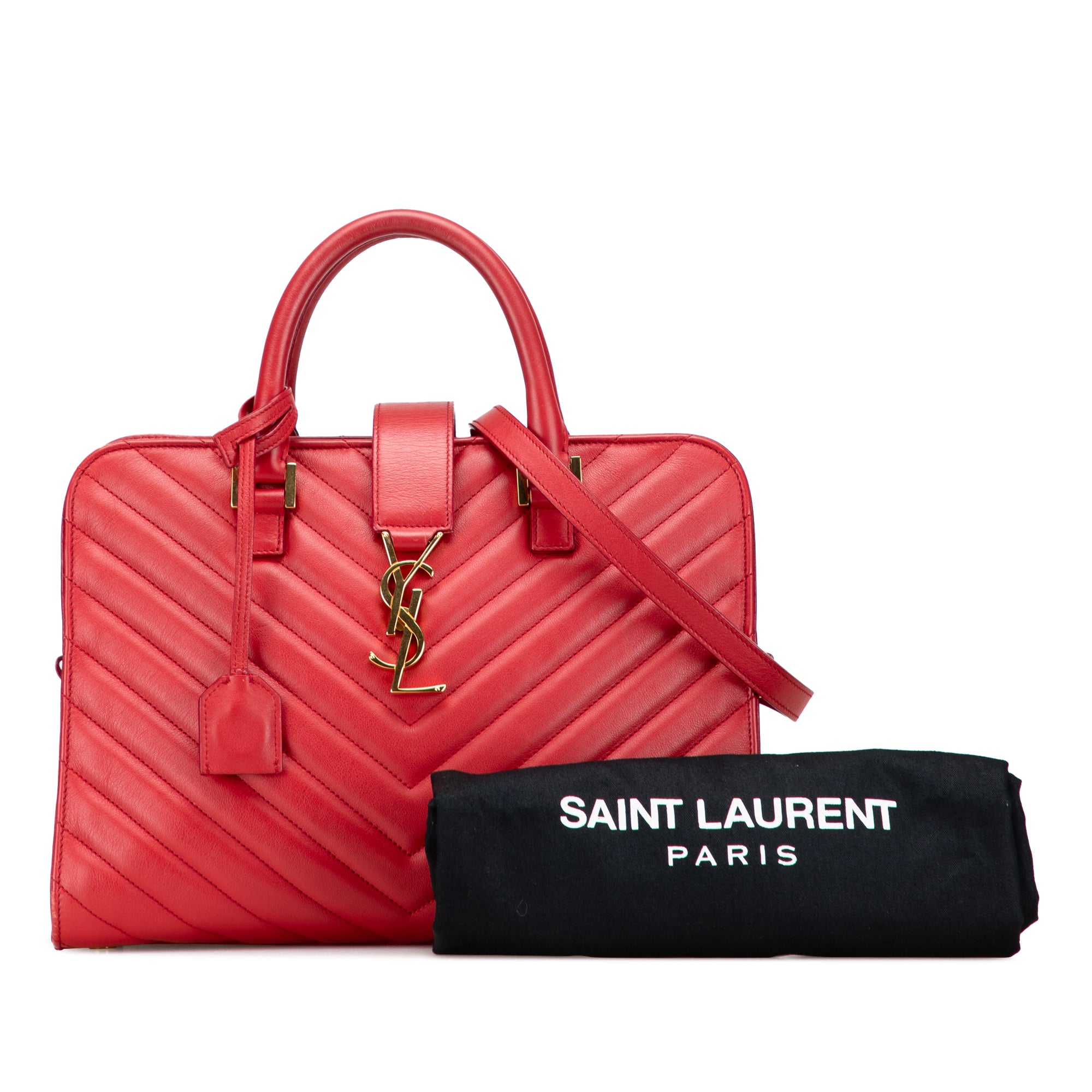 Small Chevron Calfskin Monogram Cabas Satchel - Image 10