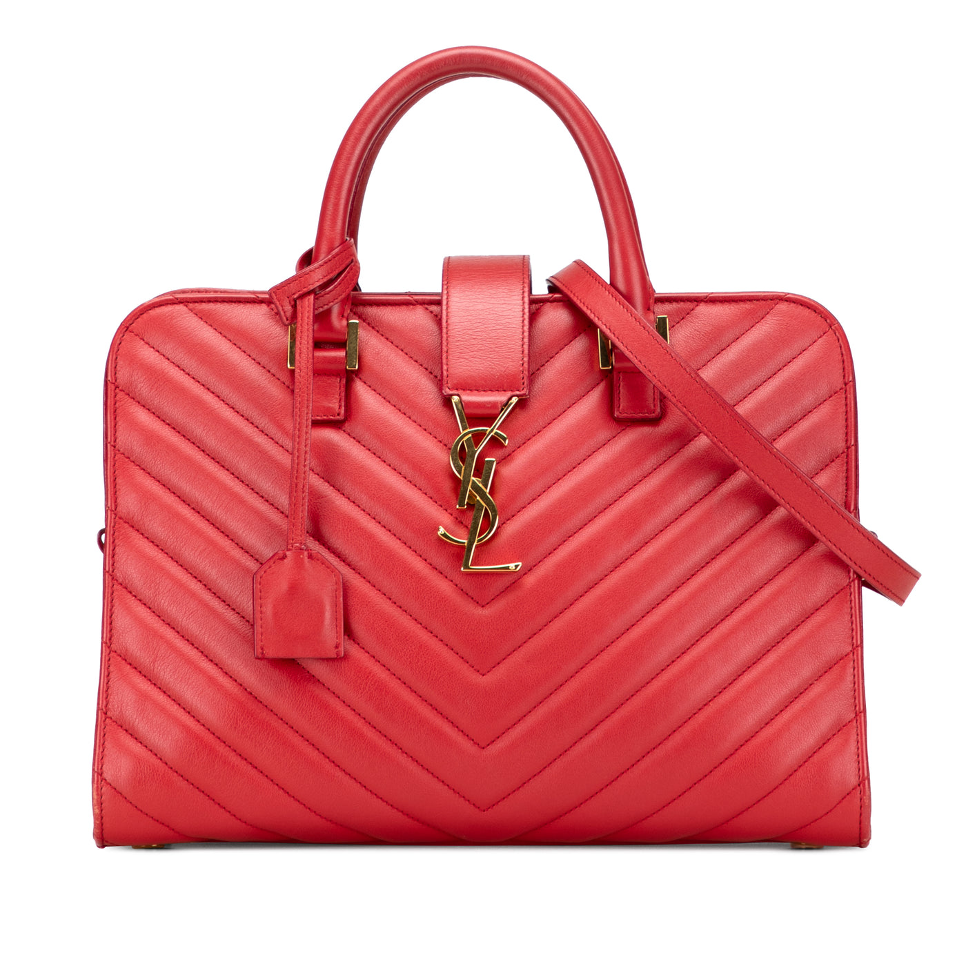 Small Chevron Calfskin Monogram Cabas Satchel - Image 1