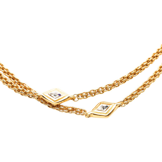 Gold Plated Diamond Strass Station Chain Long Necklace - Image 1