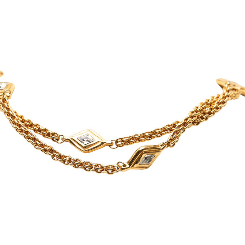 Gold Plated Diamond Strass Station Chain Long Necklace - Image 2