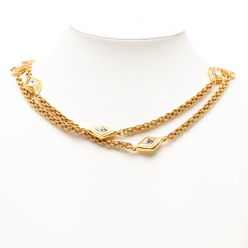Gold Plated Diamond Strass Station Chain Long Necklace - Image 5