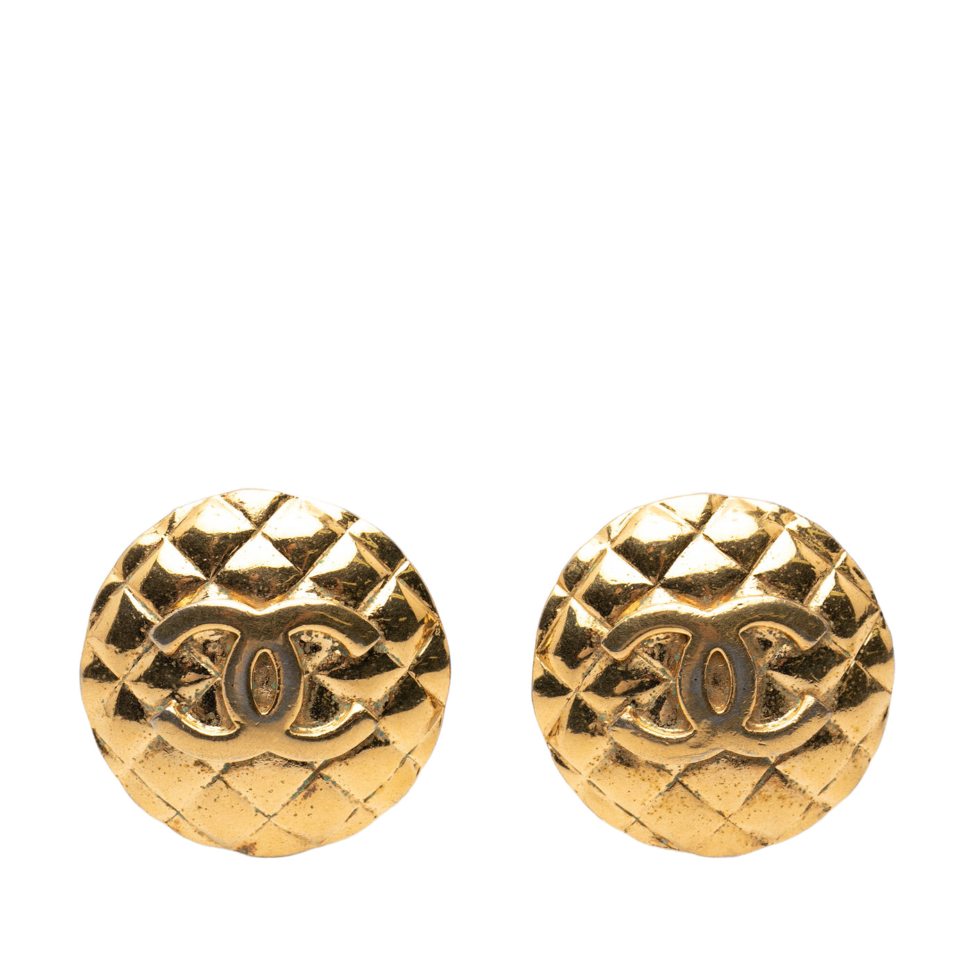 CC Quilted Gold Plated Round Clip on Earrings - Image 1