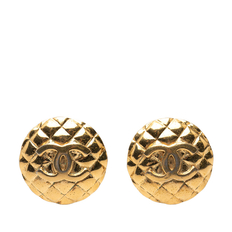 CC Quilted Gold Plated Round Clip on Earrings