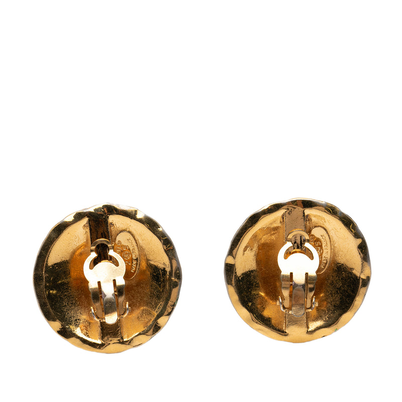 CC Quilted Gold Plated Round Clip on Earrings - Image 2