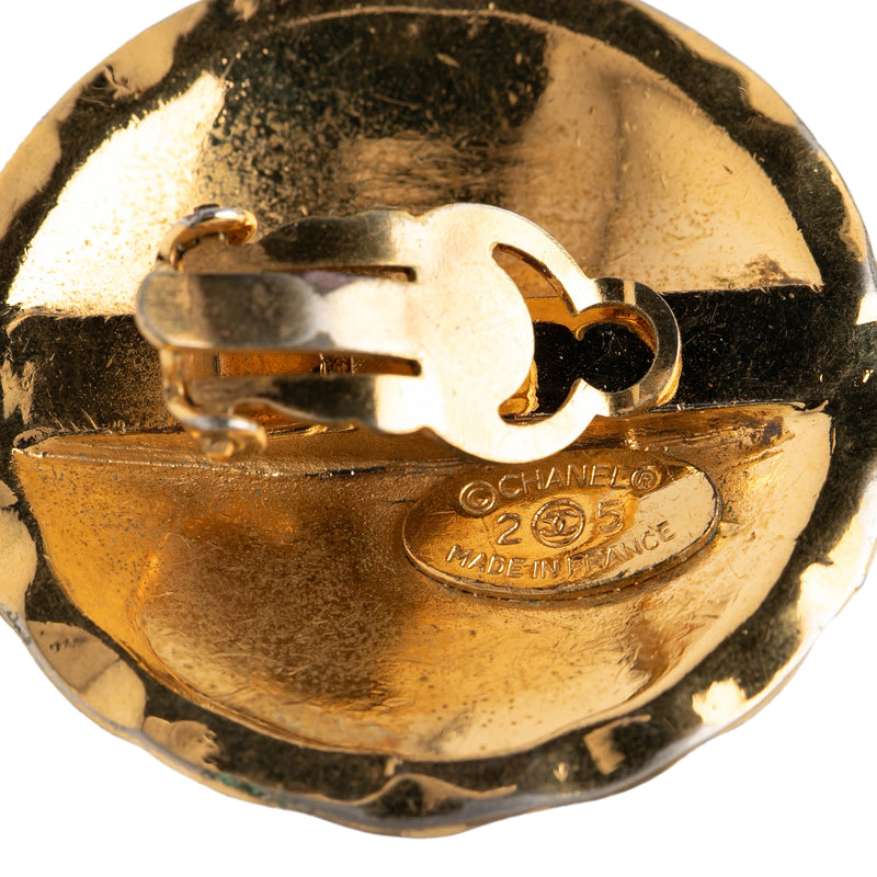 CC Quilted Gold Plated Round Clip on Earrings - Image 3