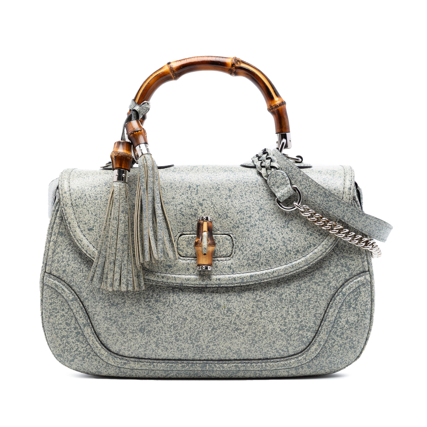 Large Speckled Leather New Bamboo Top Handle Bag - Image 1