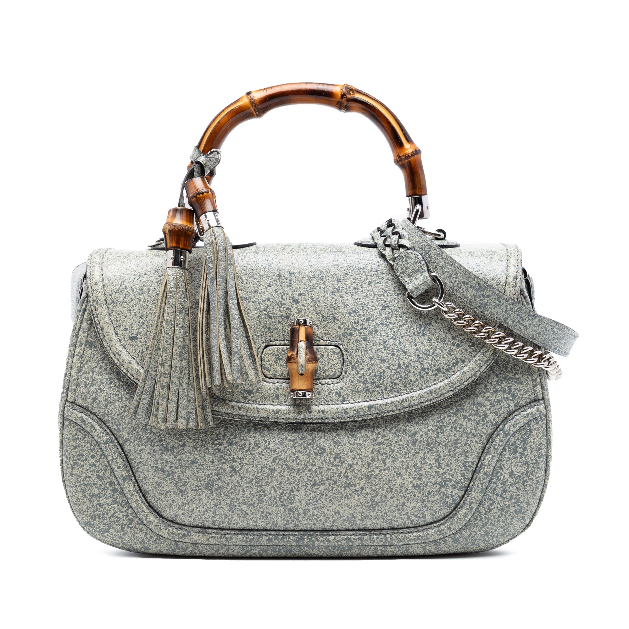 Large Speckled Leather New Bamboo Top Handle Bag - Image 1