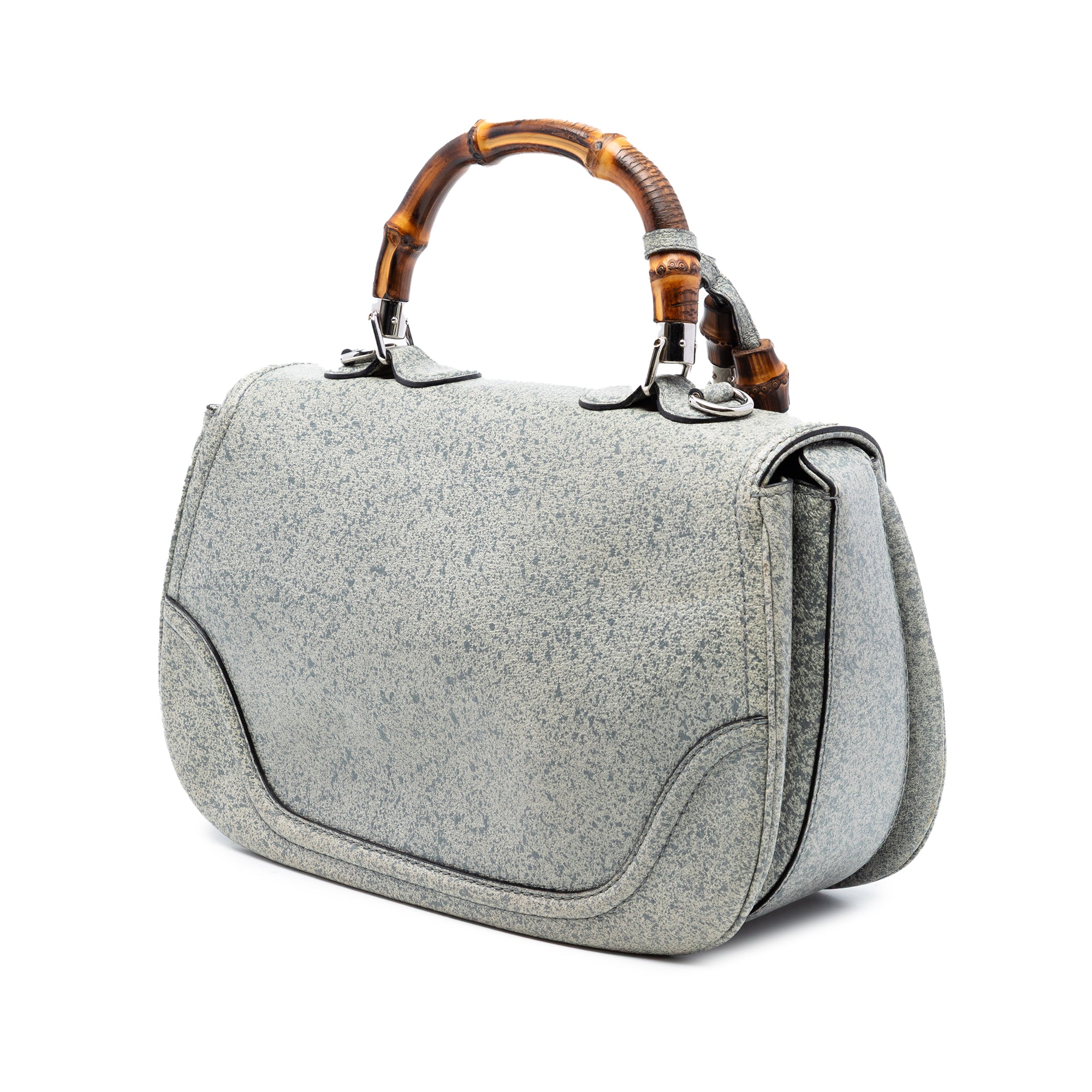 Large Speckled Leather New Bamboo Top Handle Bag - Image 2