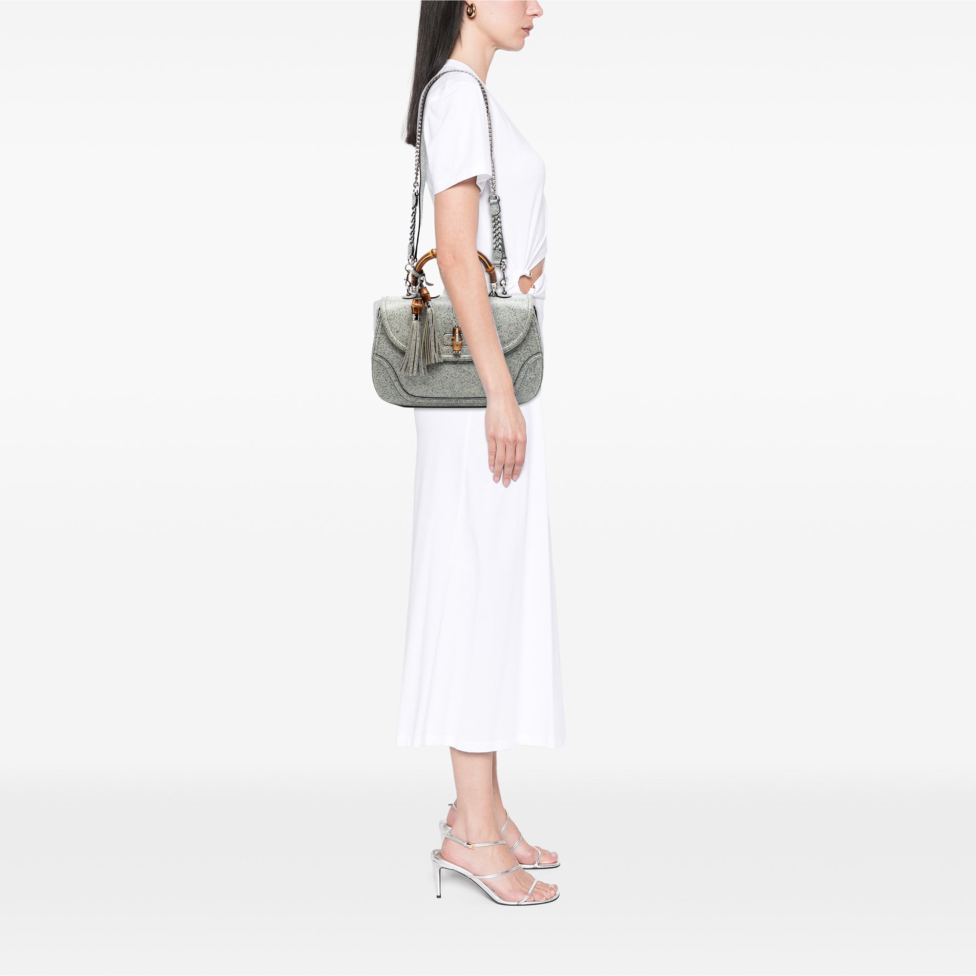 Large Speckled Leather New Bamboo Top Handle Bag - Image 7