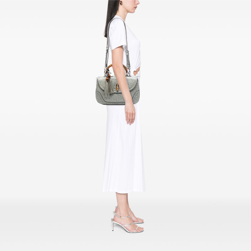 Large Speckled Leather New Bamboo Top Handle Bag - Image 7