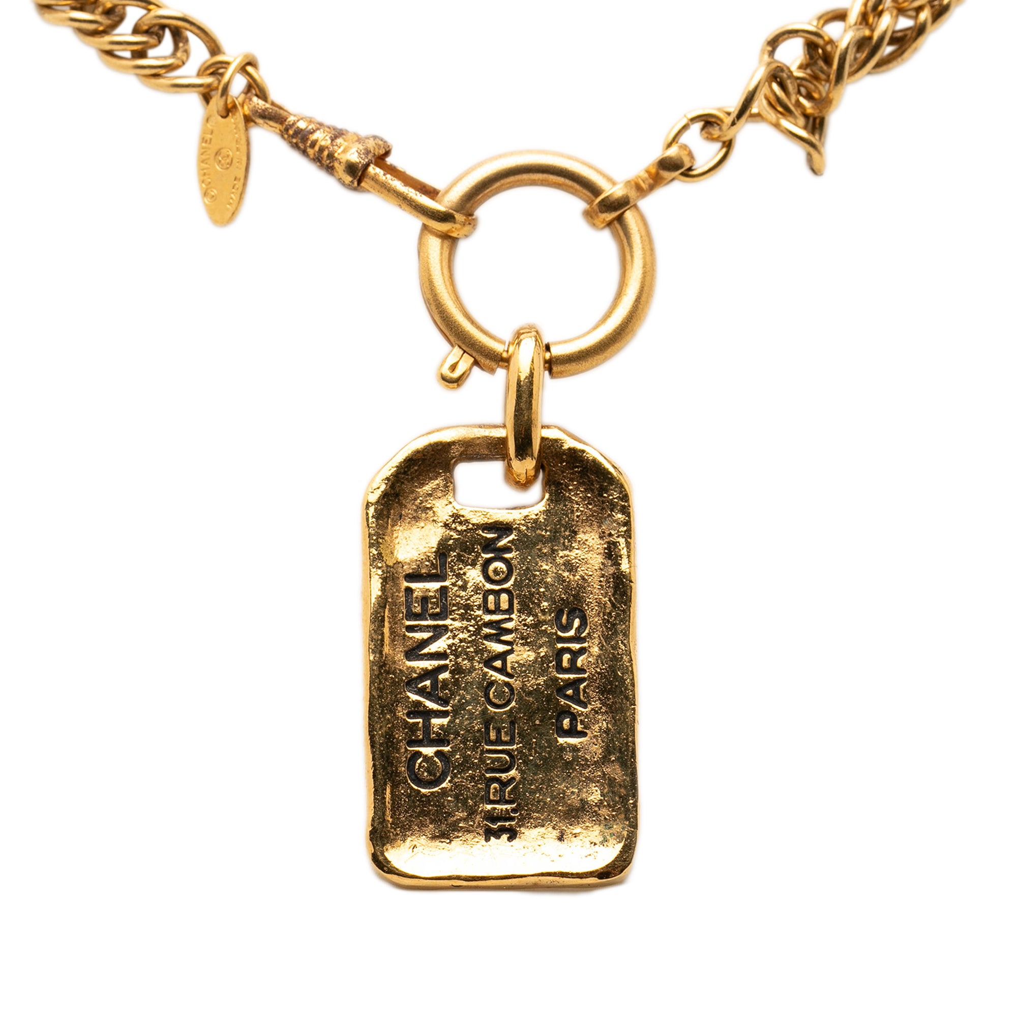 Gold Plated 31 Rue Cambon Plaque Pendant Necklace - Image 1