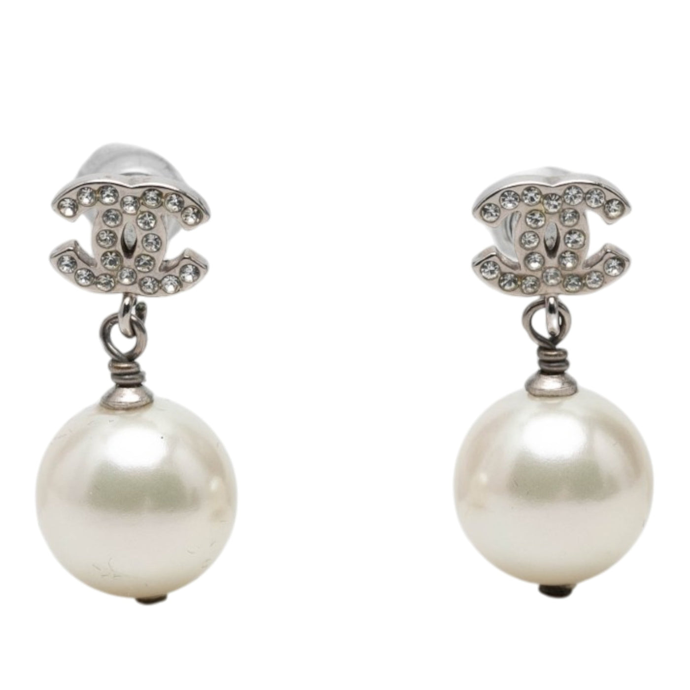 CC Brass Strass and Faux Pearl Drop Bullet Back Earrings - Image 1