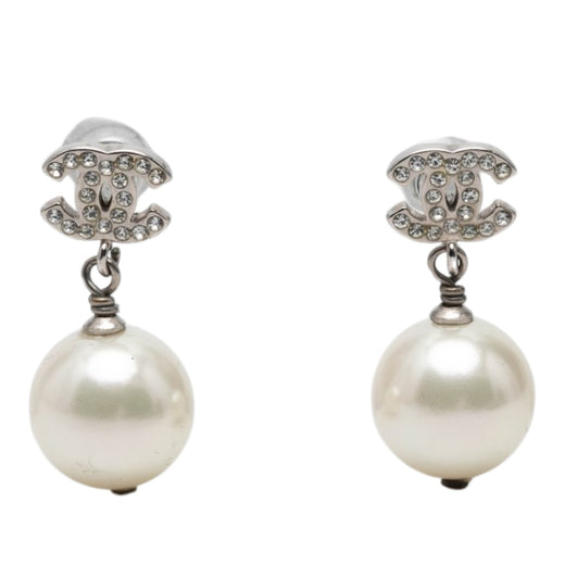 CC Brass Strass and Faux Pearl Drop Bullet Back Earrings - Image 1