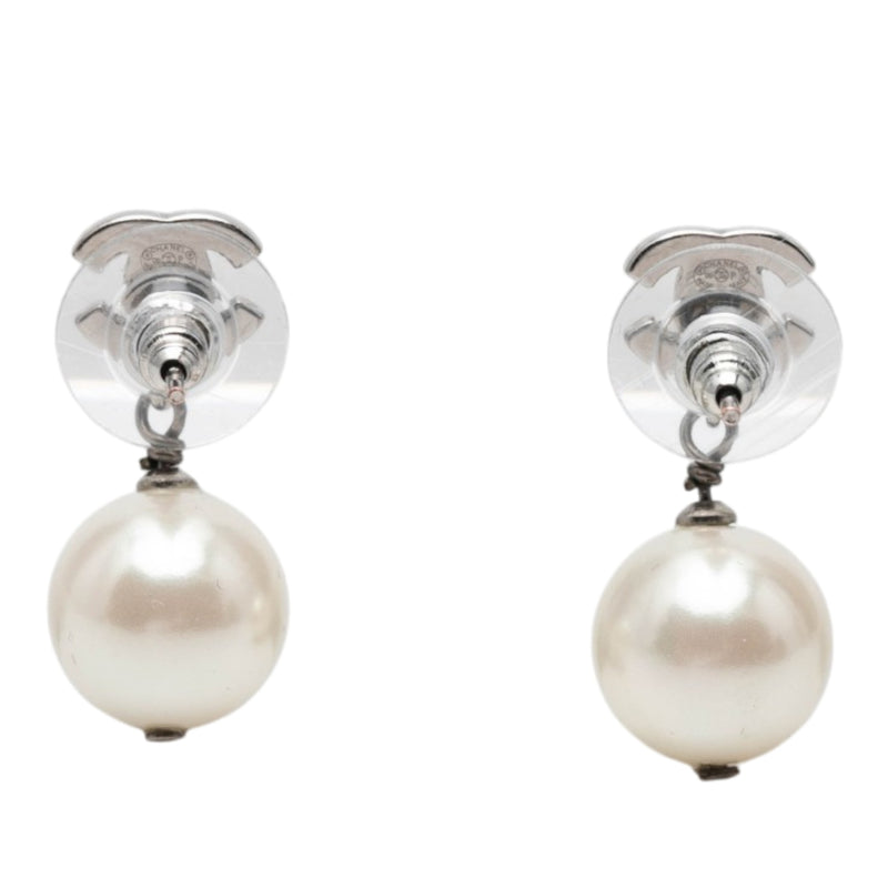 CC Brass Strass and Faux Pearl Drop Bullet Back Earrings - Image 2