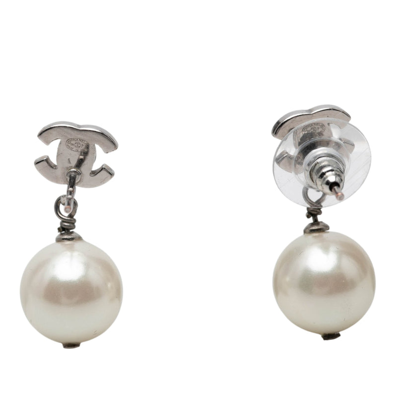 CC Brass Strass and Faux Pearl Drop Bullet Back Earrings - Image 3