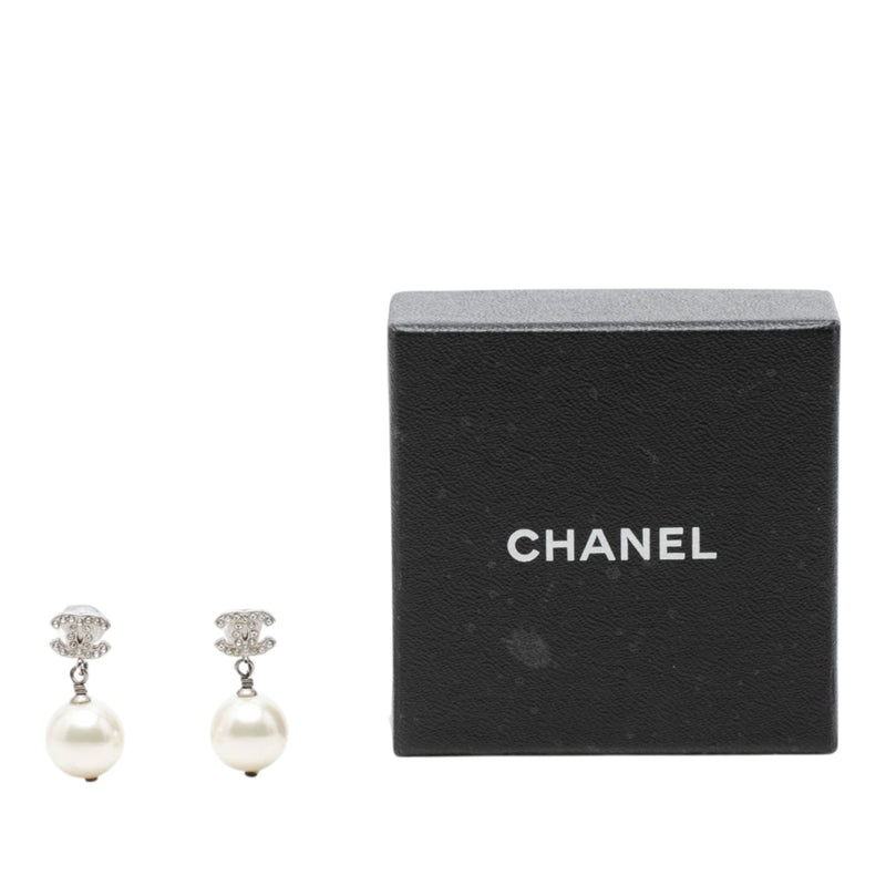 CC Brass Strass and Faux Pearl Drop Bullet Back Earrings - Image 4