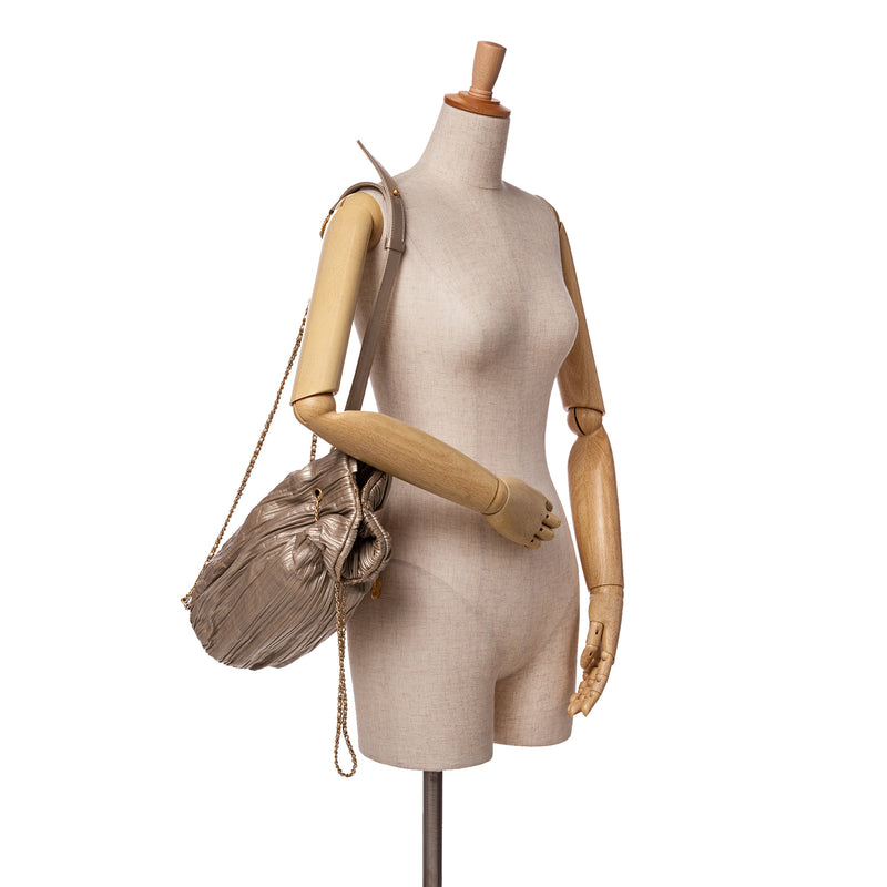 Medium Metallic Calfskin Coco Pleats Drawstring Backpack - Image 10