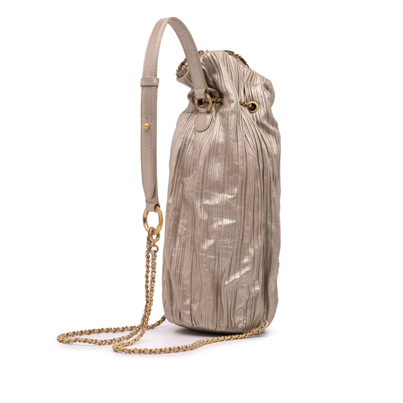 Medium Metallic Calfskin Coco Pleats Drawstring Backpack - Image 2