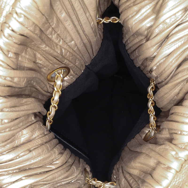 Medium Metallic Calfskin Coco Pleats Drawstring Backpack - Image 4