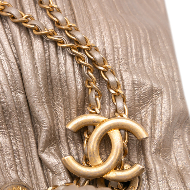 Medium Metallic Calfskin Coco Pleats Drawstring Backpack - Image 8