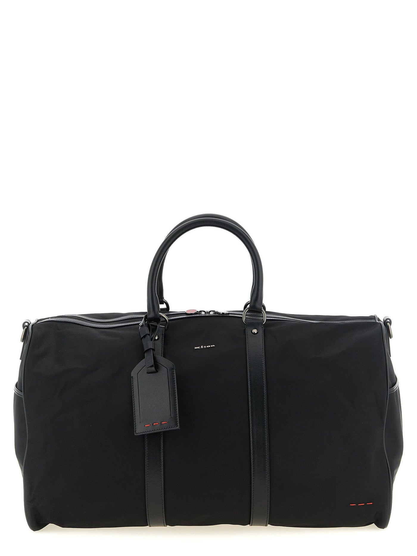 Kiton Technical Fabric With Leather Trim Duffel Bag — Black