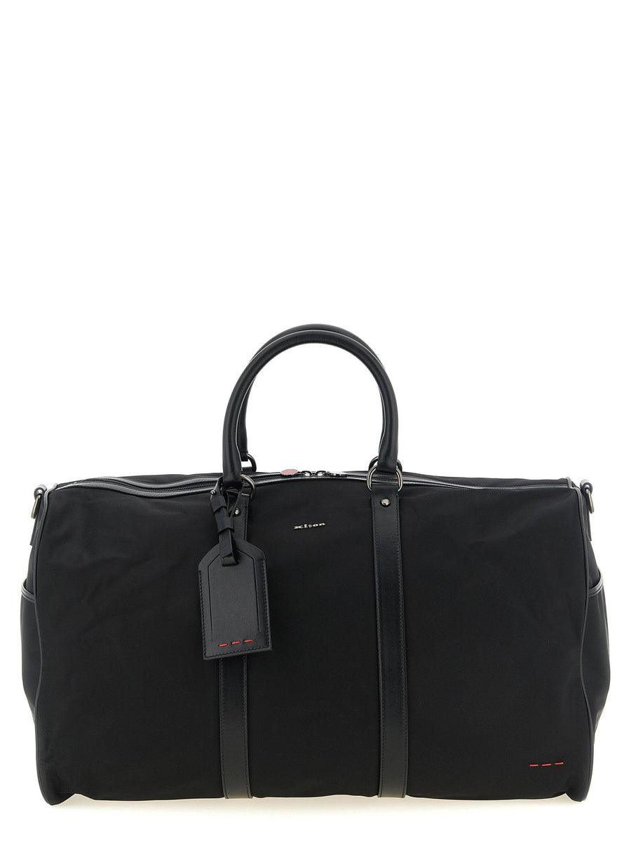 Kiton Technical Fabric With Leather Trim Duffel Bag — Black