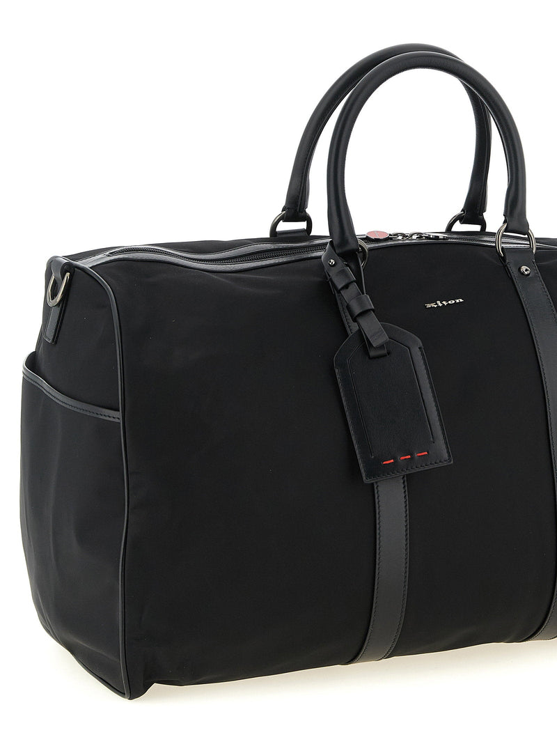 Kiton Technical Fabric With Leather Trim Duffel Bag — Black