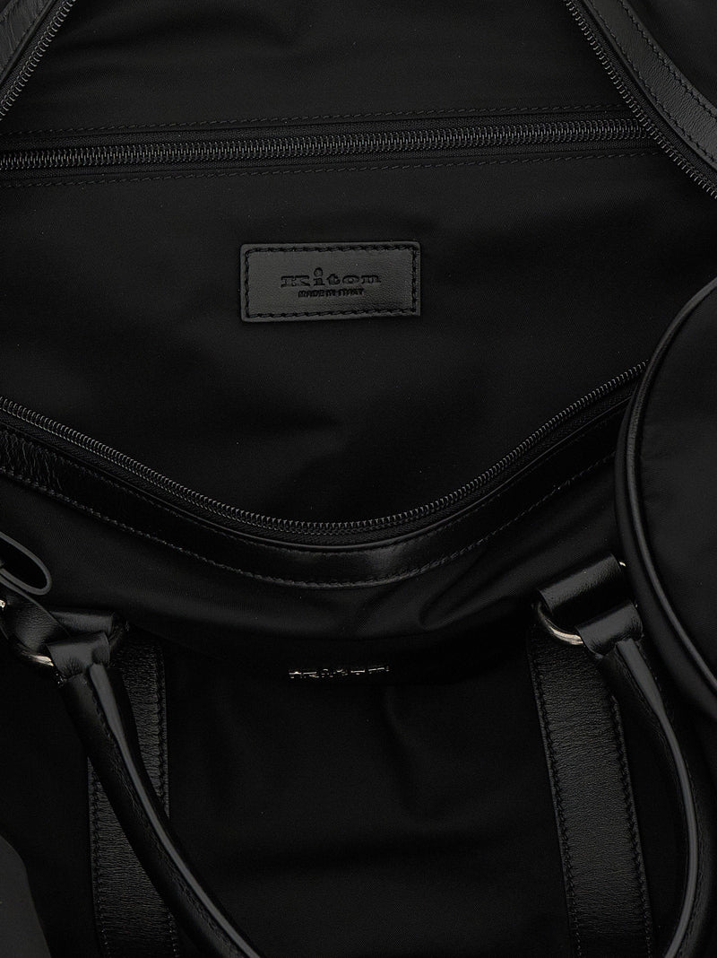 Kiton Technical Fabric With Leather Trim Duffel Bag — Black