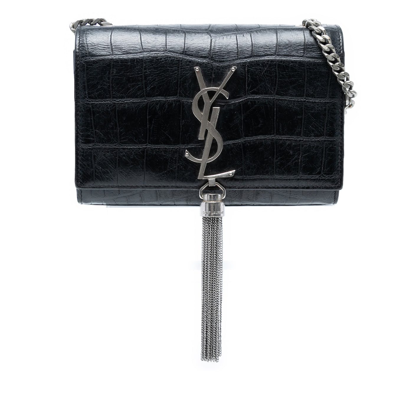 Small Croc Embossed Leather Monogram Kate Tassel Crossbody - Image 1