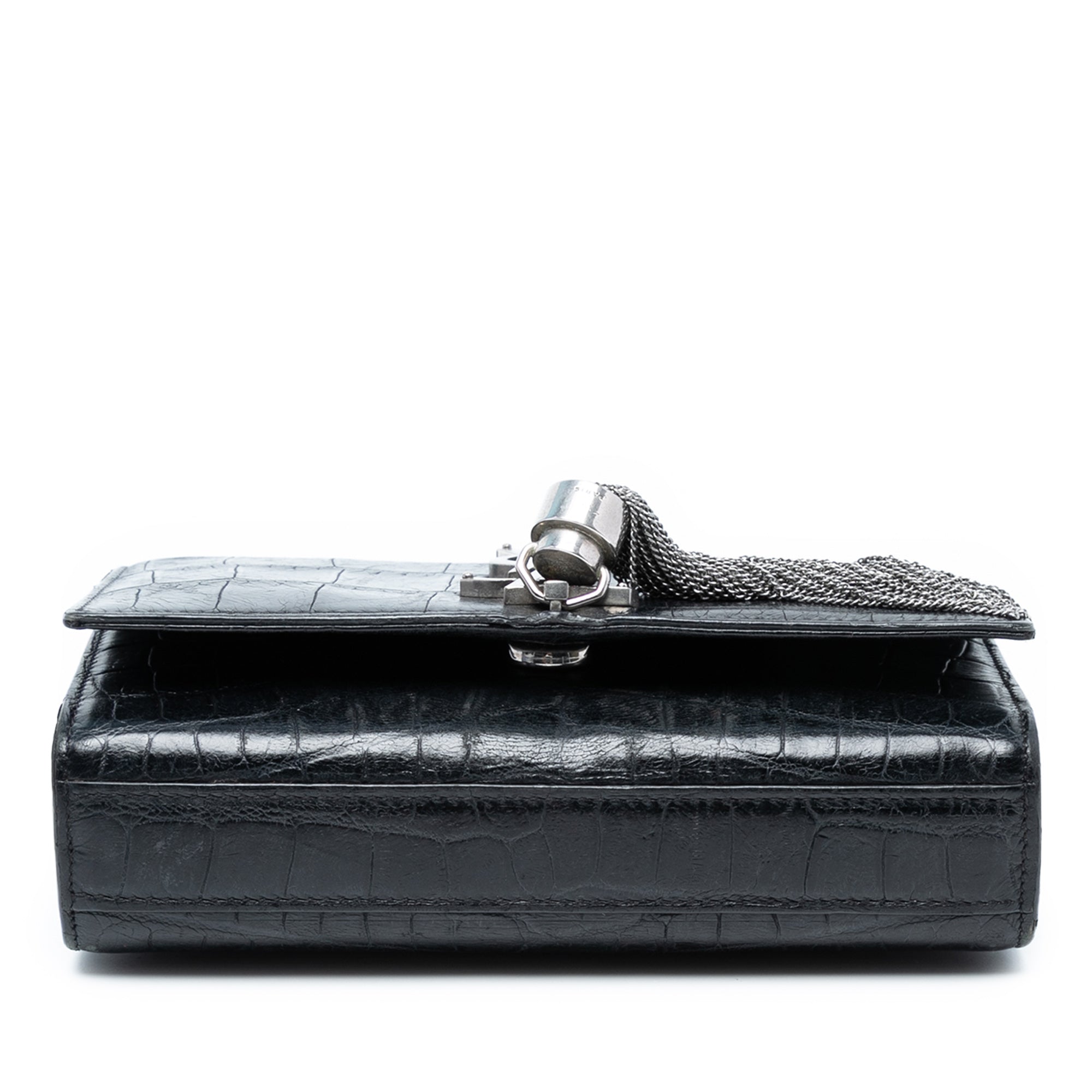 Small Croc Embossed Leather Monogram Kate Tassel Crossbody - Image 3