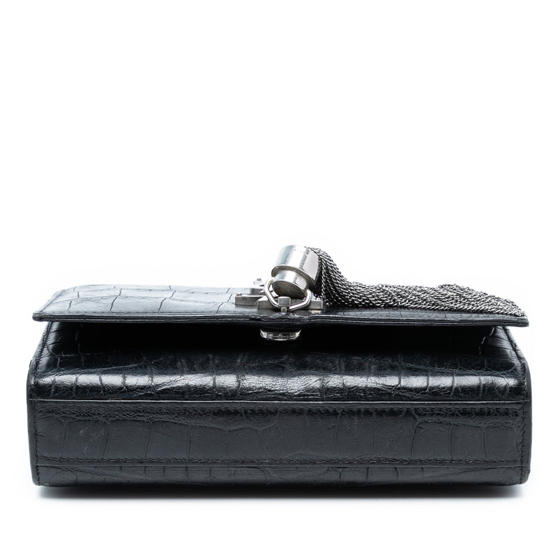 Small Croc Embossed Leather Monogram Kate Tassel Crossbody - Image 3