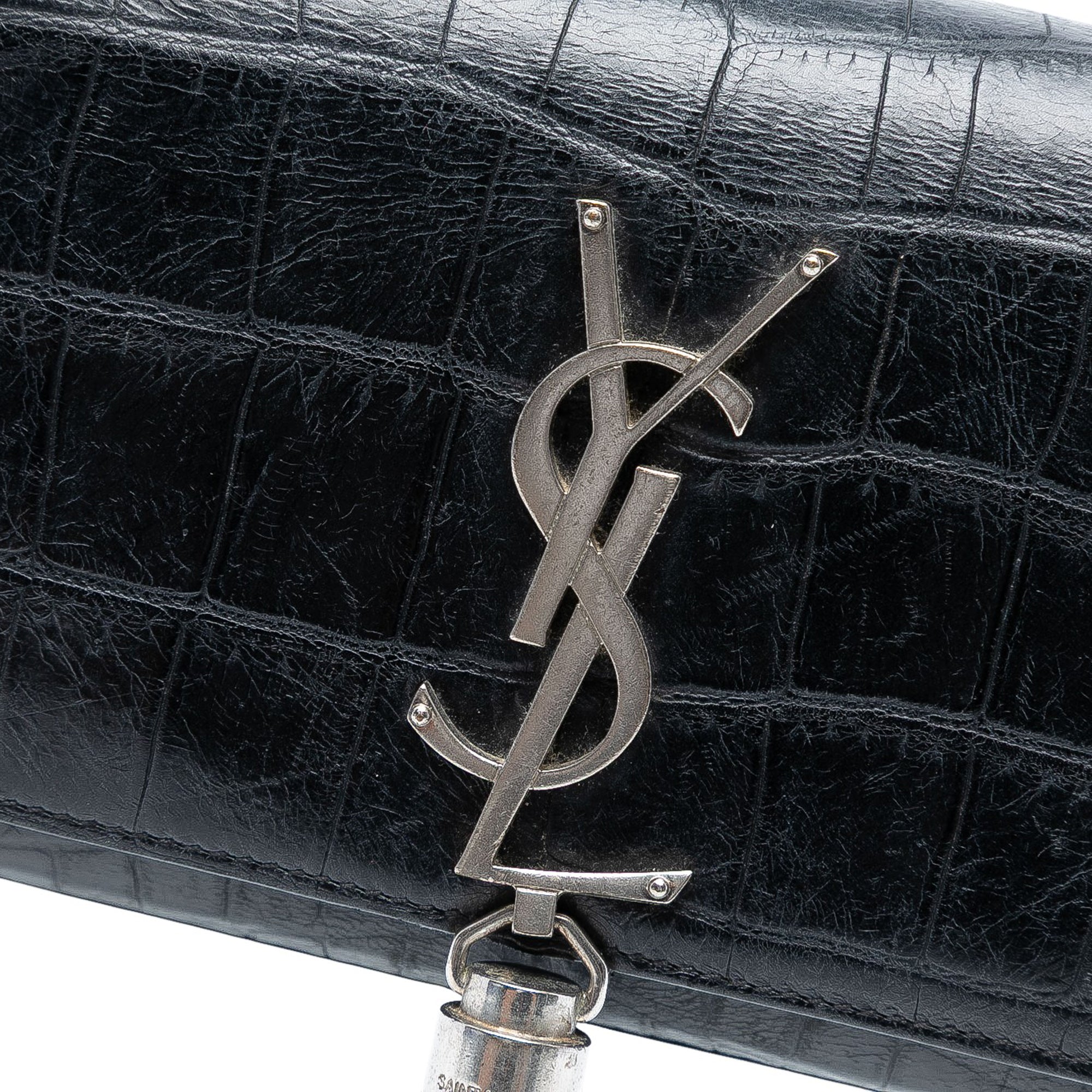 Small Croc Embossed Leather Monogram Kate Tassel Crossbody - Image 5