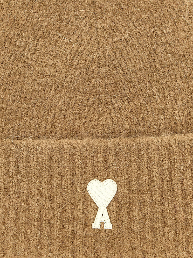 Ami Paris De Cœur Embroidered Beanie — Camel Alpaca Beanies