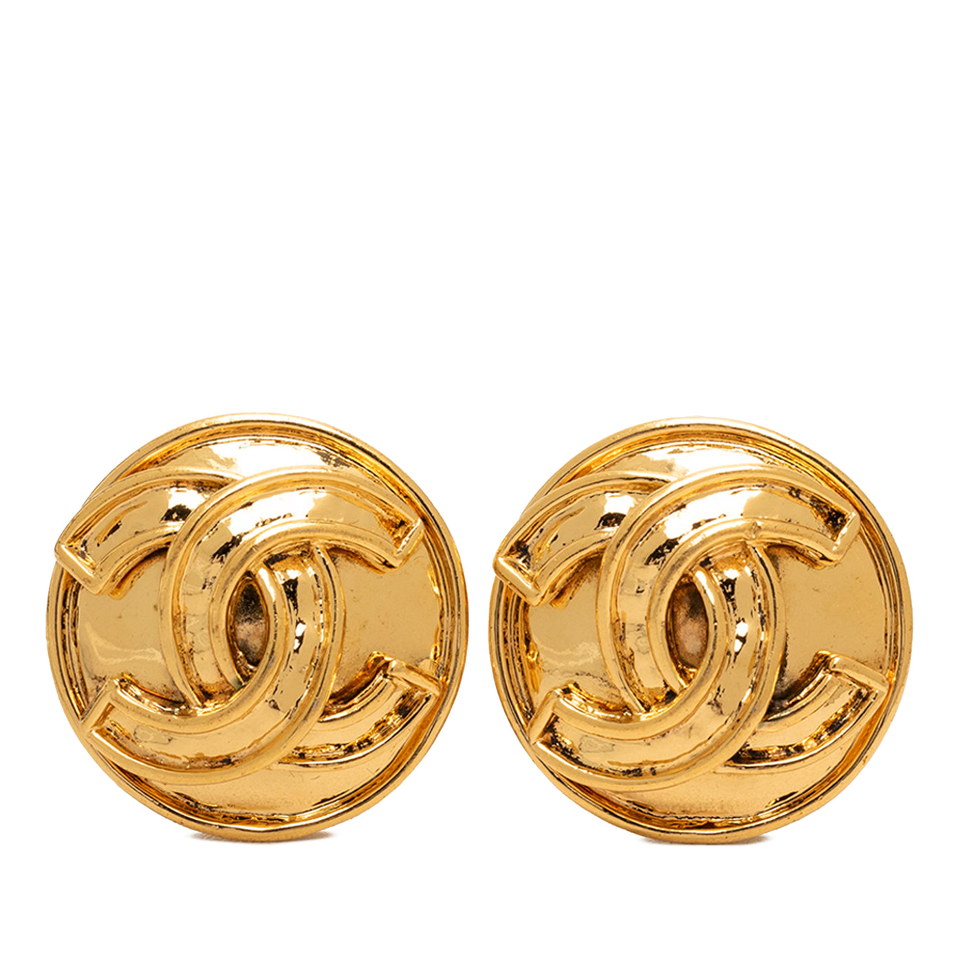 CC Gold Plated Button Clip On Earrings - Image 1
