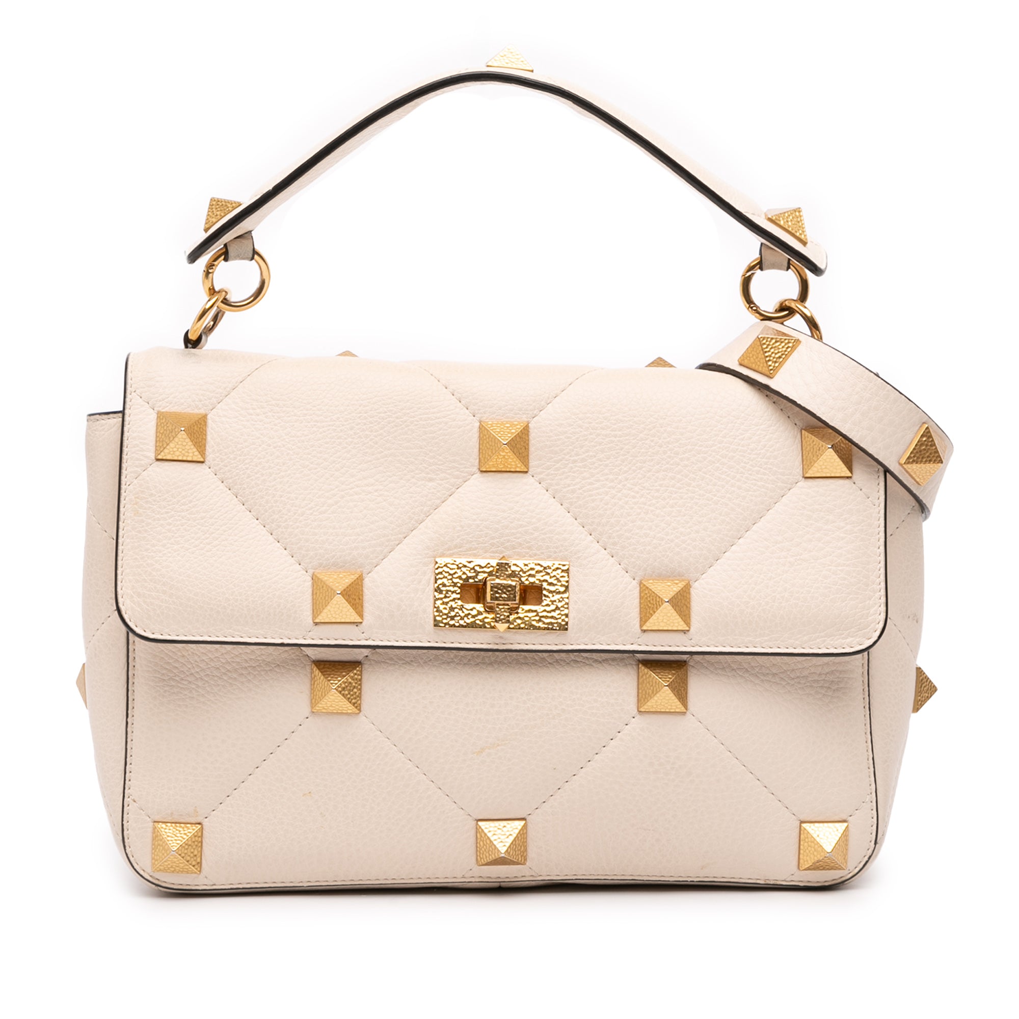 Large Grained Calfskin Roman Stud Satchel - Image 1