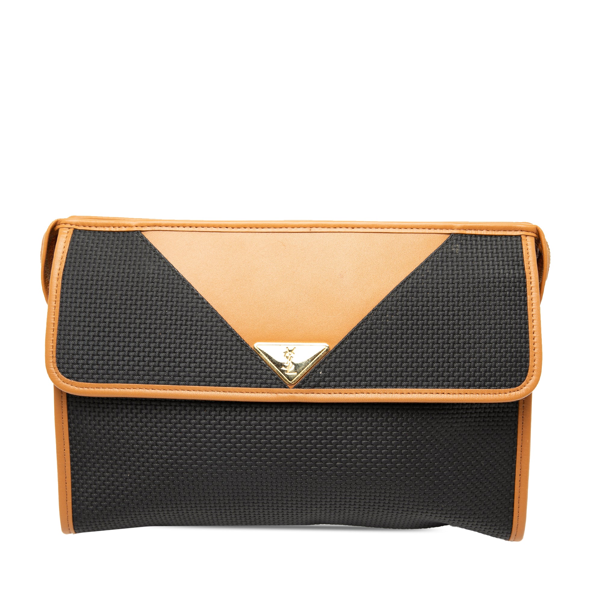 Leather Trimmed Coated Canvas Clutch - Image 1