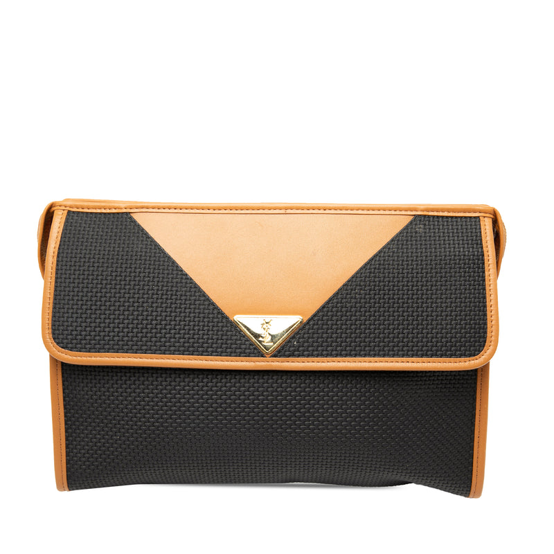 Leather Trimmed Coated Canvas Clutch