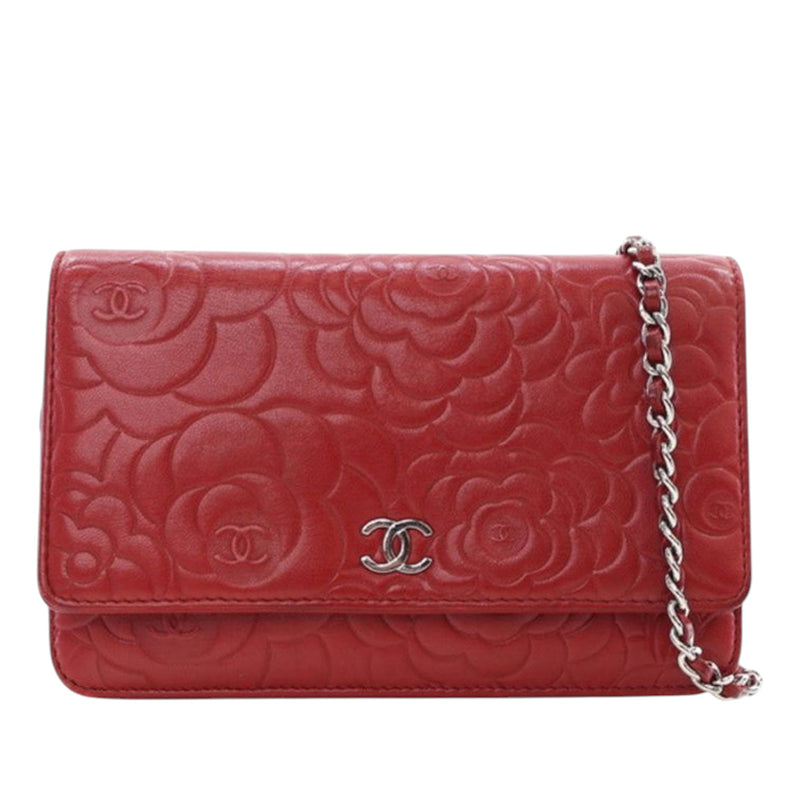 CC Embossed Lambskin Camellia Wallet On Chain