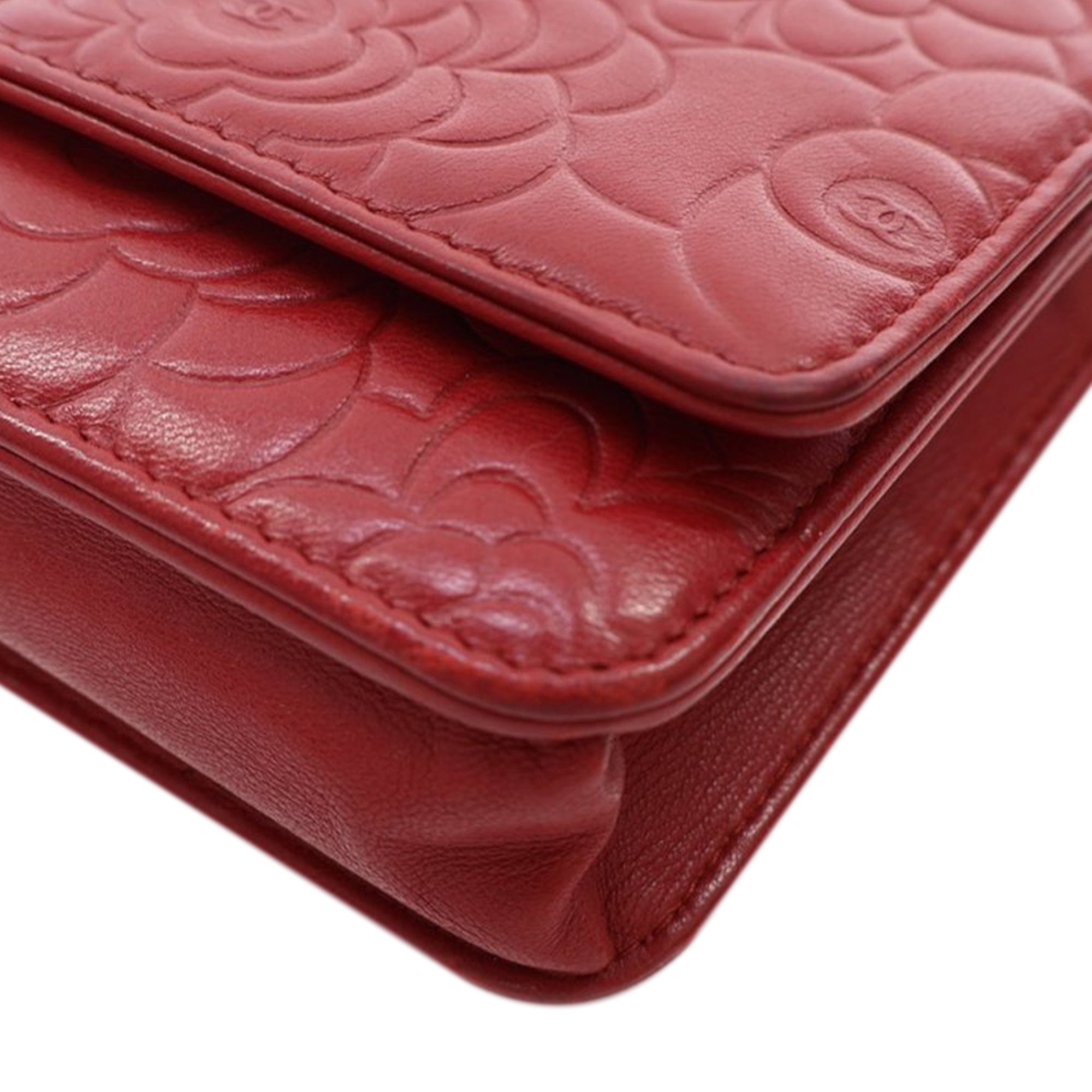 CC Embossed Lambskin Camellia Wallet On Chain - Image 11
