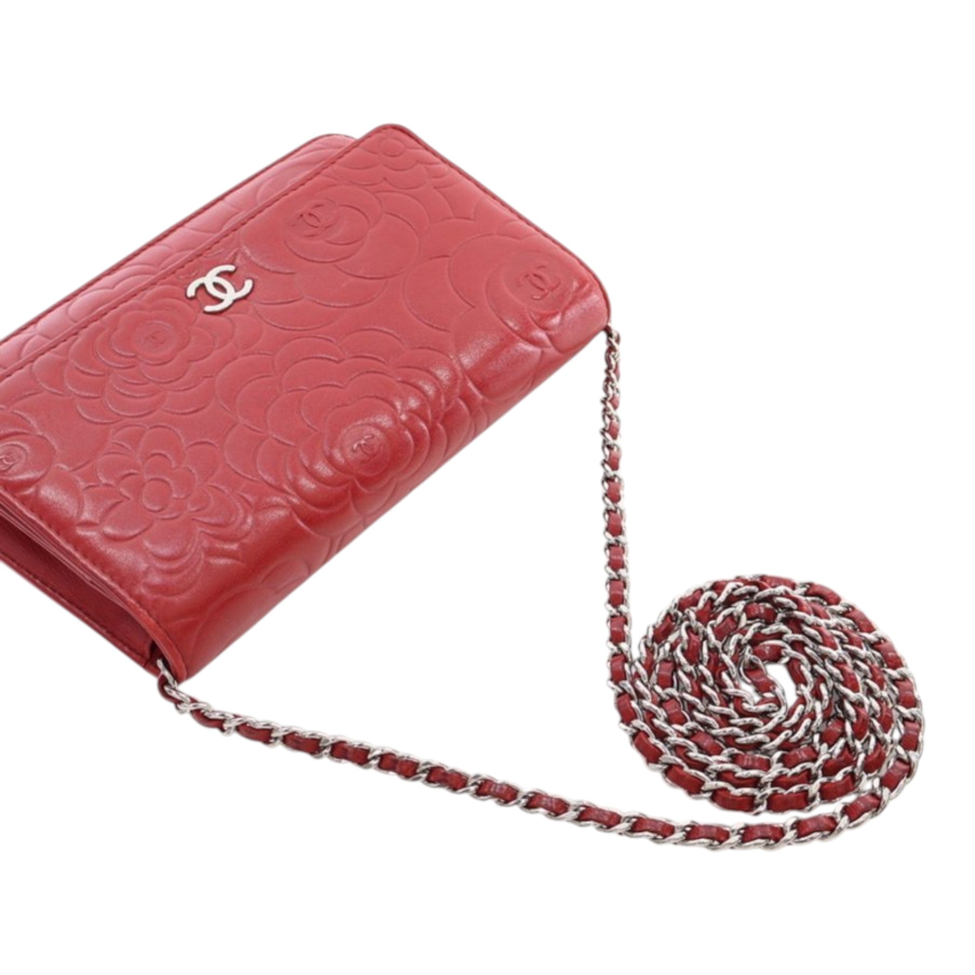 CC Embossed Lambskin Camellia Wallet On Chain - Image 14