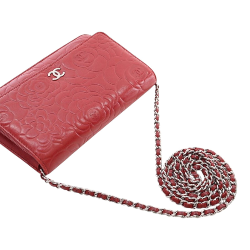CC Embossed Lambskin Camellia Wallet On Chain - Image 14