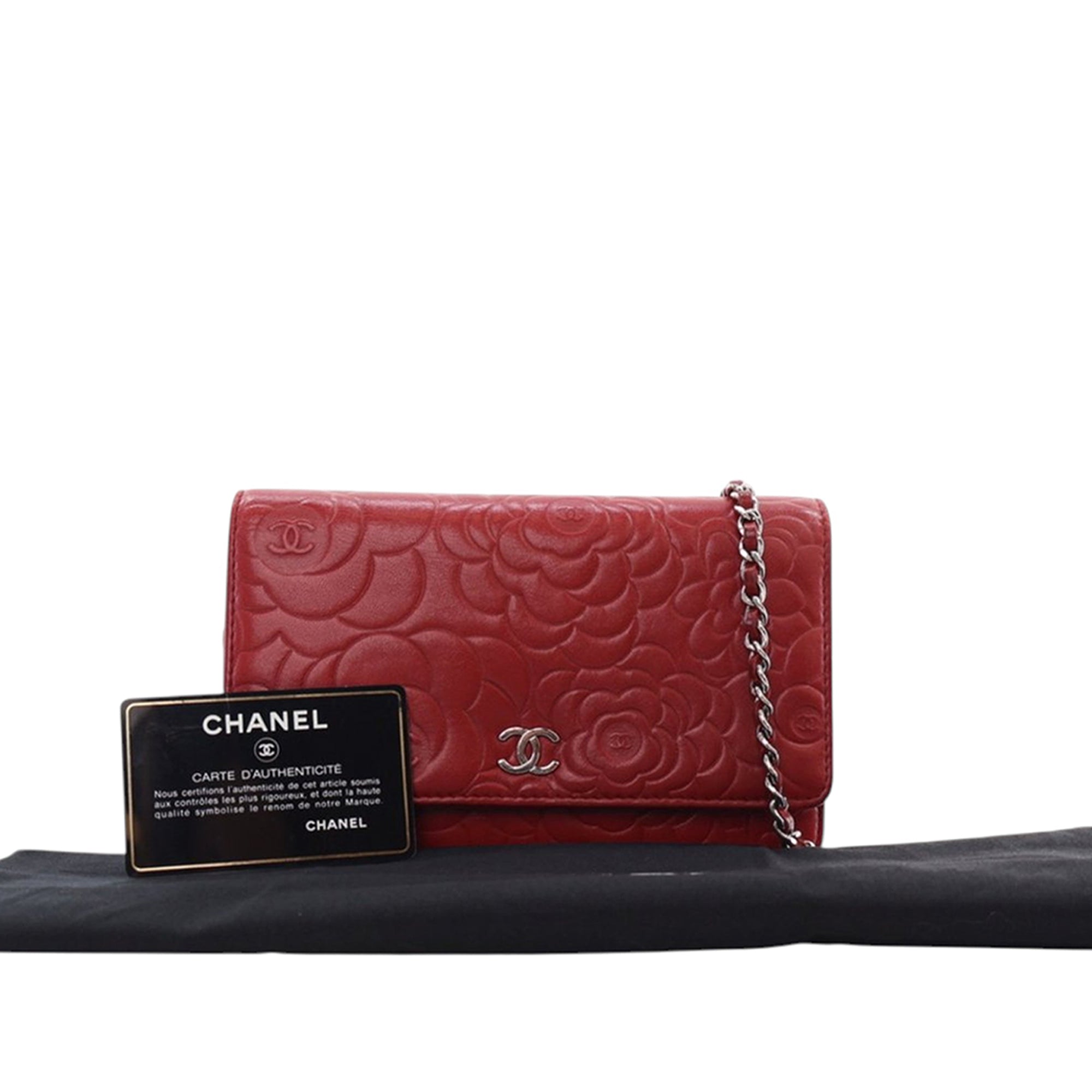 CC Embossed Lambskin Camellia Wallet On Chain - Image 15