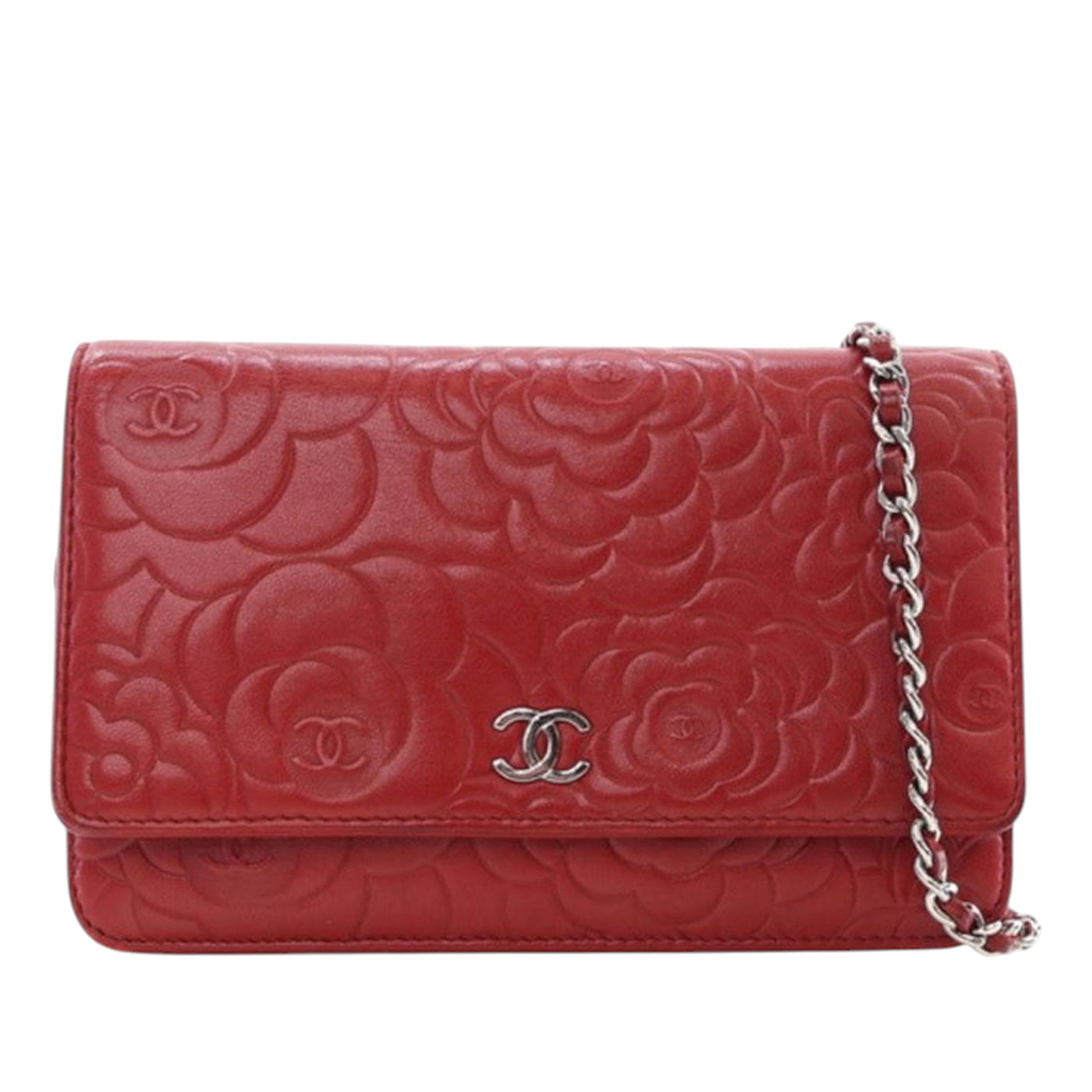 CC Embossed Lambskin Camellia Wallet On Chain - Image 1