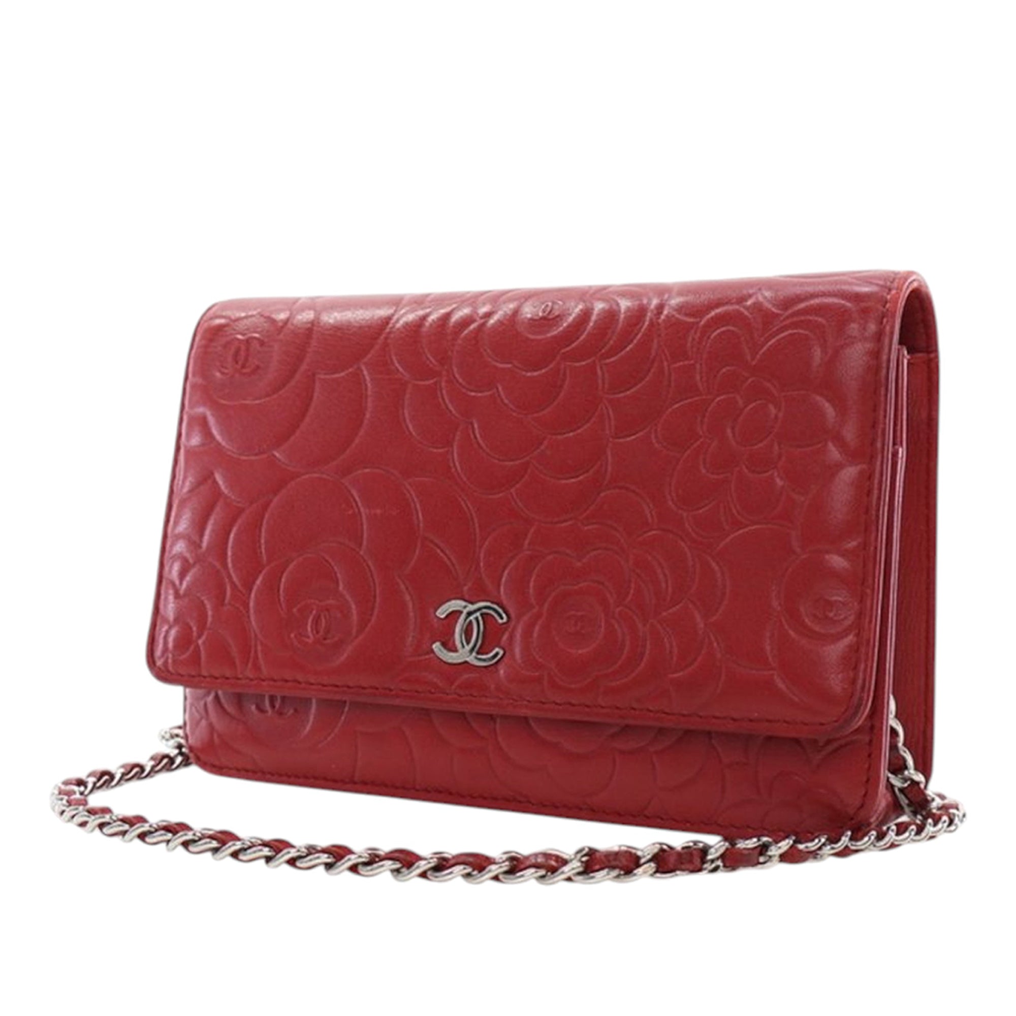 CC Embossed Lambskin Camellia Wallet On Chain - Image 3
